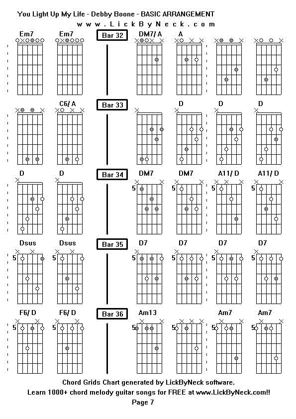 Chord Grids Chart of chord melody fingerstyle guitar song-You Light Up My Life - Debby Boone - BASIC ARRANGEMENT,generated by LickByNeck software.